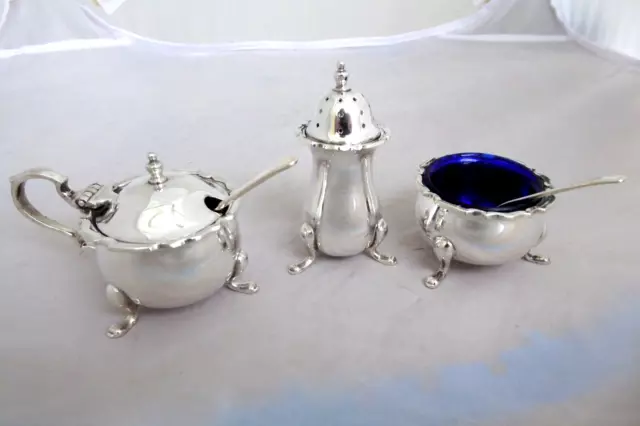 Vintage Silver Plate 3 piece Cruet Set Pepper Salt & Mustard Pot V MAPPIN & WEBB