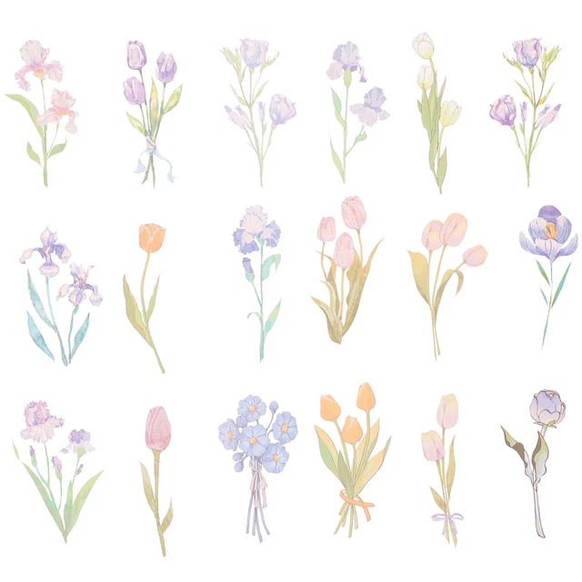 80 Pcs Scrapbooking Flower Stickers Vintage Floral Decal Classical Water Bottle