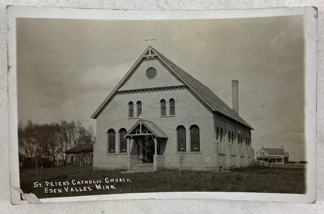 Antique 1900s RPPC Postcard St Peters Catholic Church Eden Valley, MN