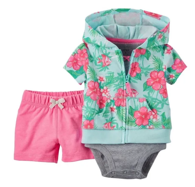 Carter's NWT NB 3M 6M 9M Infant Girl 3Pc Cardigan Bodysuit Tee Short Set $30