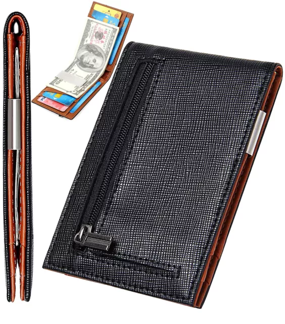 Slim Mens Wallet with Money Clip Leather RFID Blocking Bifold Credit Card Holder