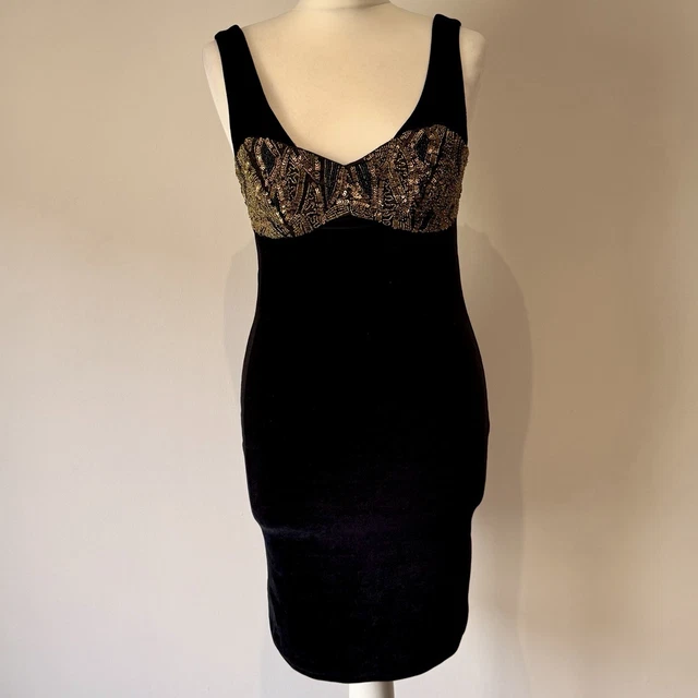 topshop embellished bodycon dress BLACK GOLD Sequin UK 10 Y2K Party £22.53 Caprice is the perfect
