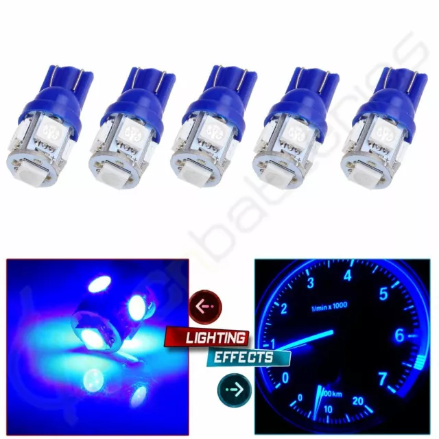 5PCS T10 Car Ultra Blue LED 194 168 SMD W5W Wedge Side light Bulb lamp 12V DC