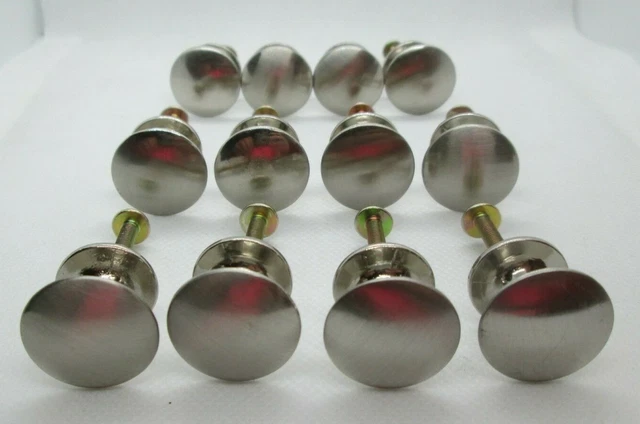 Vintage Lot of 12 Brushed Nickel Silver Round Knobs Drawer Pulls Handles 1 inch