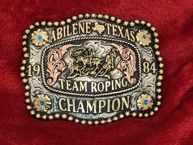 Team Roping Pro Rodeo Champion Trophy Buckle☆Abilene Texas☆1984☆Rare☆887