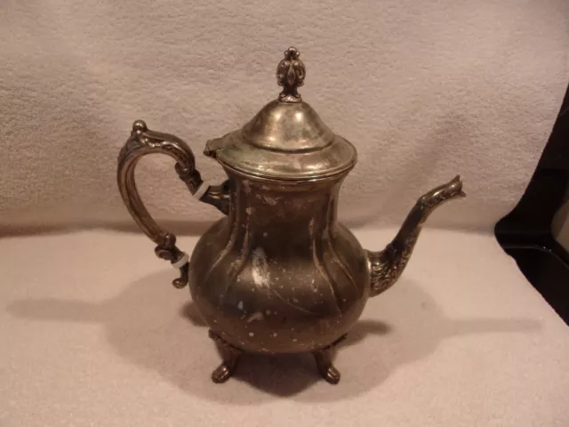 Ornate Antique Silver Plate Footed Tea Pot