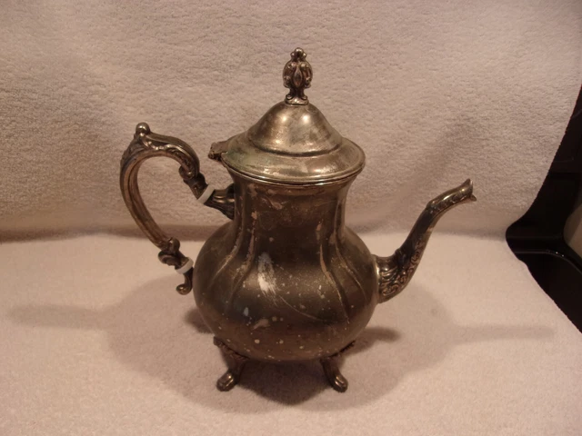 Ornate Antique Silver Plate Footed Tea Pot