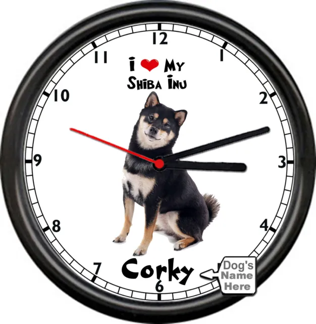 Personalized Name Black Shiba Inu Amazing Dog Breed  Lover Sign Wall Clock