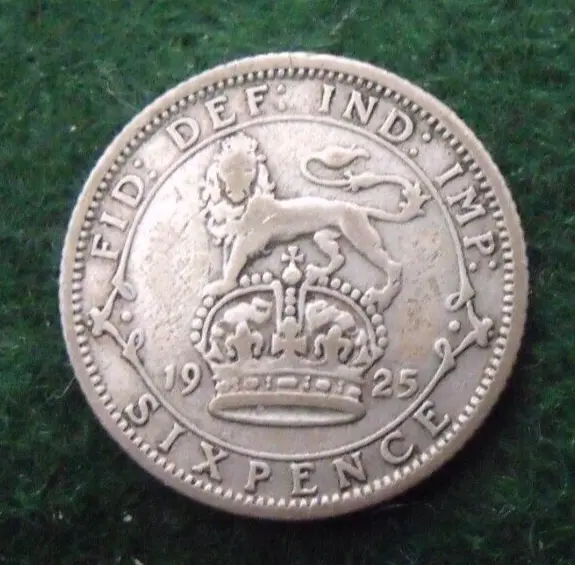 1925 GEORGE V SILVER SIXPENCE  ( 50% Silver )  British 6d Coin.   535