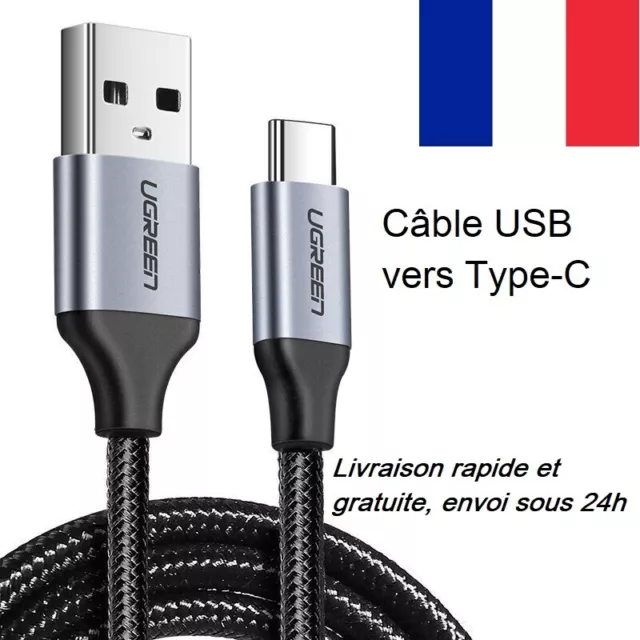 Câble USB type C charge rapide + données - UGREEN - 25cm. 50cm. 1m. 1,5m. 2m. 3m