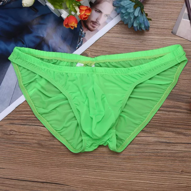 Men Ice Silk Briefs Bikini Underwear Pouch Panties Ruched Back Thong  Underpants