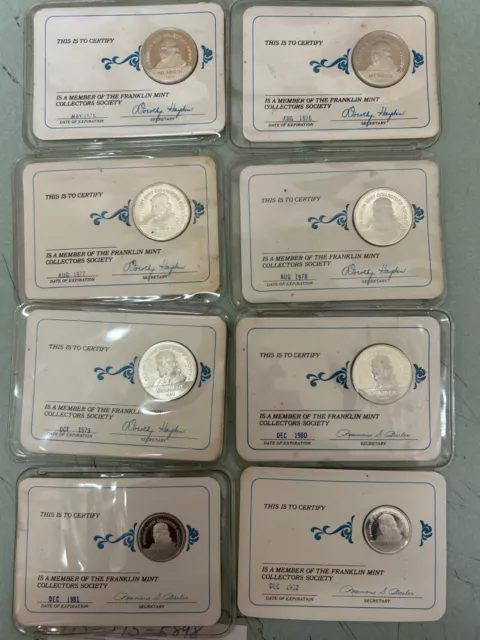 Franklin Mint Membership coins with cards, 1976 through 1982