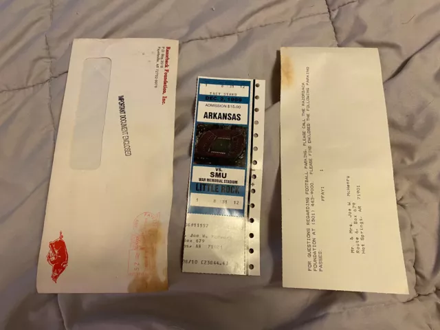 UNIVERSITY OF ARKANSAS vs SMU  FULL TICKET RAZORBACKS FOOTBALL 1989