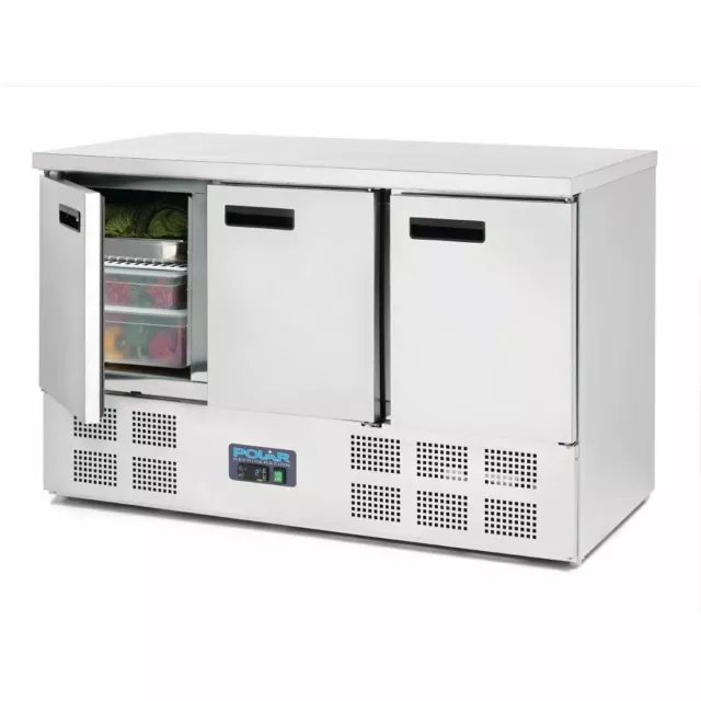 Polar 3 Door Counter Fridge 368Ltr