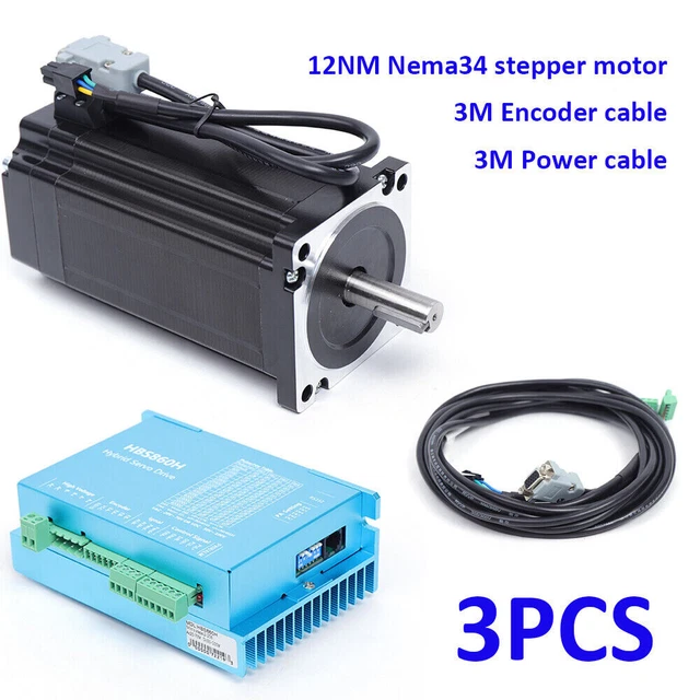3 AXIS NEMA 34 12Nm Closed Loop Stepper Hybrid Servo Motor Driver Kit ...