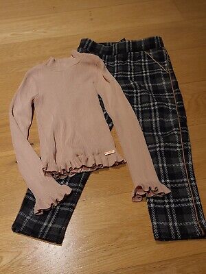 Firetrap Girls Age 5-6 Years Pink Top And Grey Checked Trouser Leggings