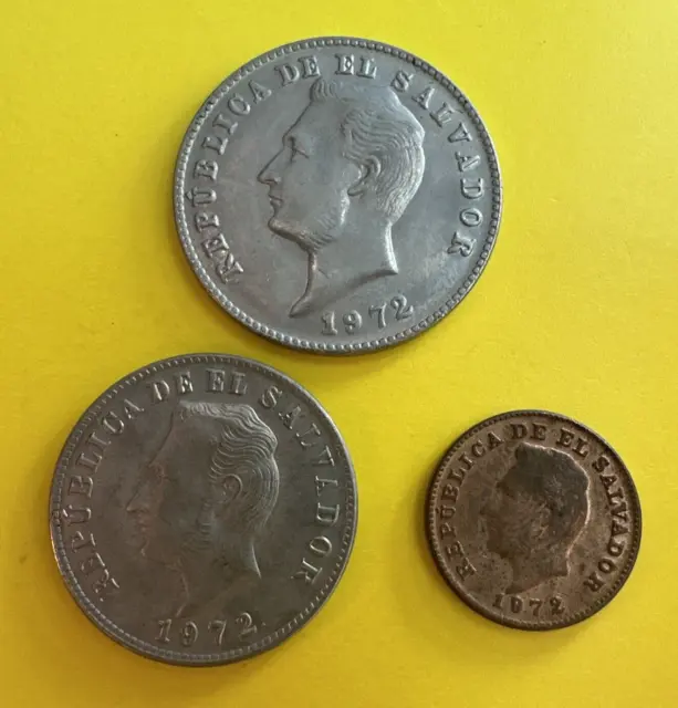 1972 El Salvador - 3 Coin Set - 1, 5 & 10 Centavos Coins - Bronze/Copper-Nickel