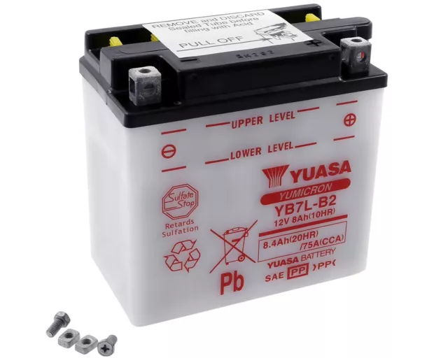 Batterie 12V 8Ah YUASA YB7LB2 sans acide de batterie