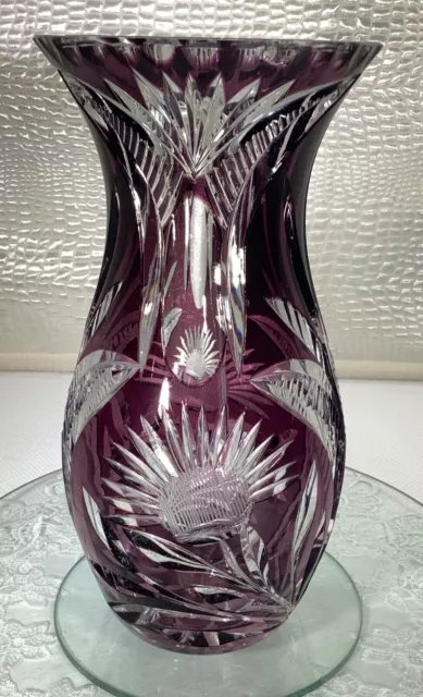 Cut to Clear Crystal Glass Amethyst Vase