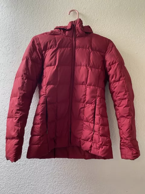 Patagonia Downtown Loft Hooded Puffer Goose Down Coat Jacket Womens Small Maroon