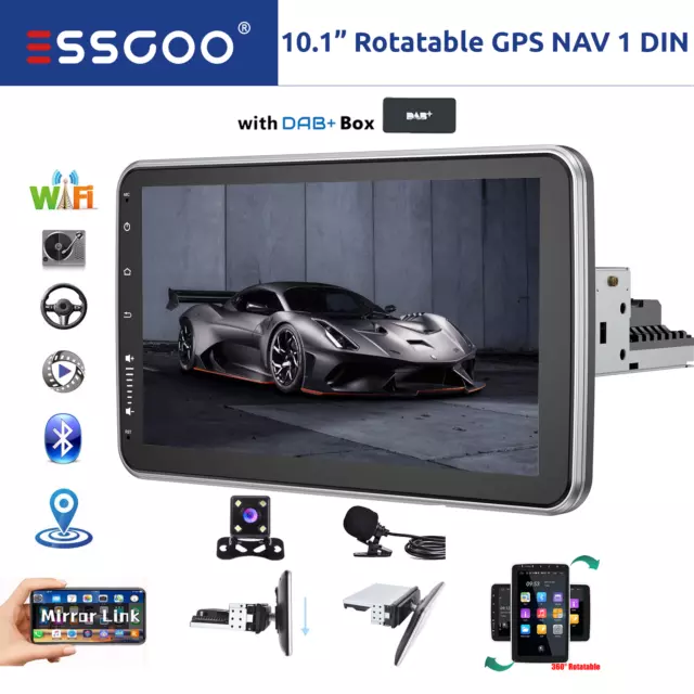 10.1'' Rotatable Single 1DIN DAB+ Car Stereo Radio Android Touch Screen GPS Wifi