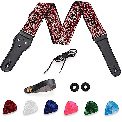 Sangle de Guitare Broderie Courroies de Guitare en Coton avec extrémités en c...