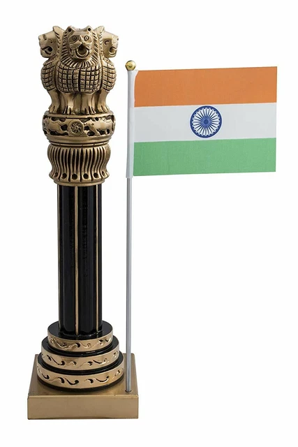 WOODEN ASHOKA STAMBH Emblem With Indian Flag Showpiece 8 Inches AU wooden-ashoka-stambh-emblem-with-indian-flag-showpiece-8-inches-au