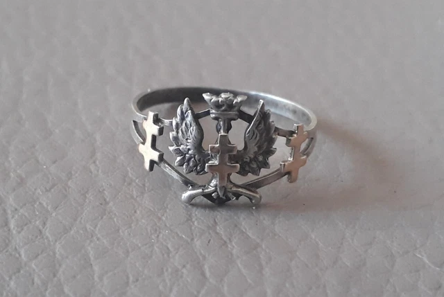Ancienne Broche Chevalière En Argent Massif - Armoiries Avec Aigle Couronné Et Croix De Lorraine, Vintage