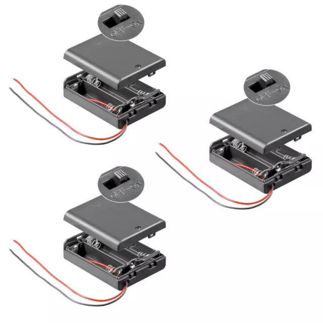 3x Batteriehalter für 3x Mignon AA Akkuhalter Batteriefach mit Schalter Ein Aus