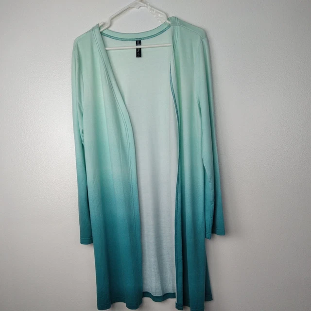 Ambrielle Sleepwear Robe Small Womens Open Front Aqua Pond Dip Dye Loungewear