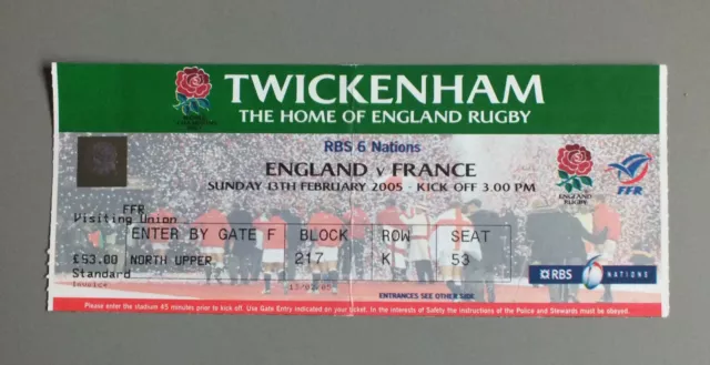 Ticket - Billet De Rugby - France Angleterre - Six Nations - 13 Fevrier 2005