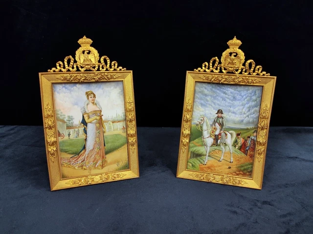 Napoleone e Maria Luisa - Coppia di miniature entro cornici dorate  - XIX sec.