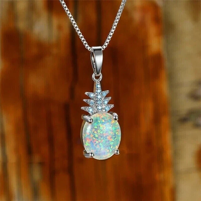 2Ct Oval Cut Simulated Fire Opal Solitaire Pendant 14K White Gold Plated Silver