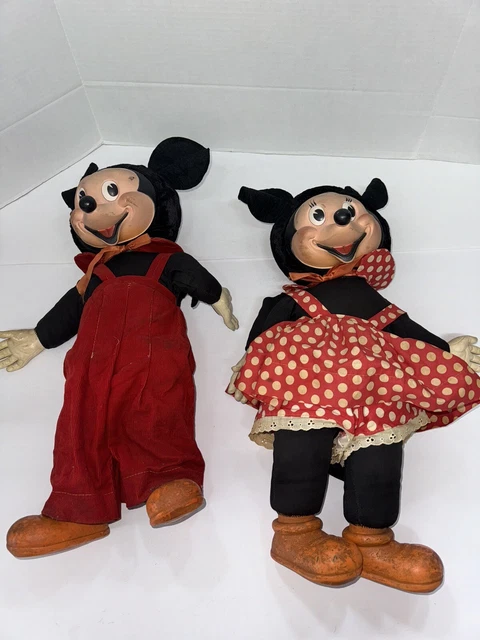 PAIR VINTAGE MICKEY and Minnie Mouse Gund Plush Doll Set Lot Disney ...