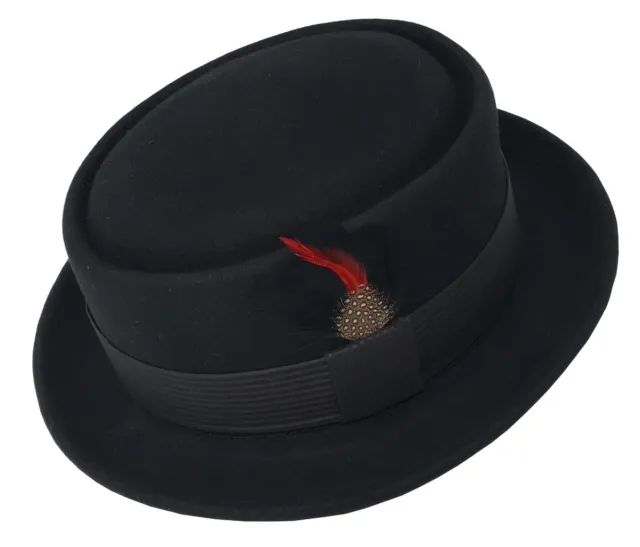 Different Touch 100% Wool Black Lined Band Flat Top Porkpie Pork Pie Hats