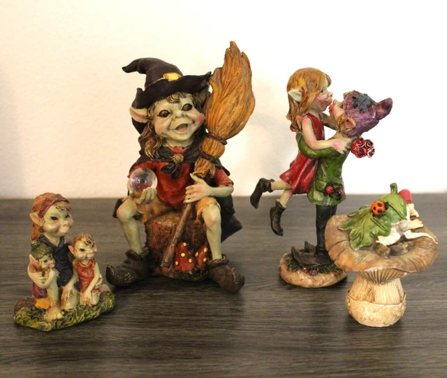 Gruppo di 4 Pixies Folletti Gnomi Elfi - Les Alpes - statuette da collezione
