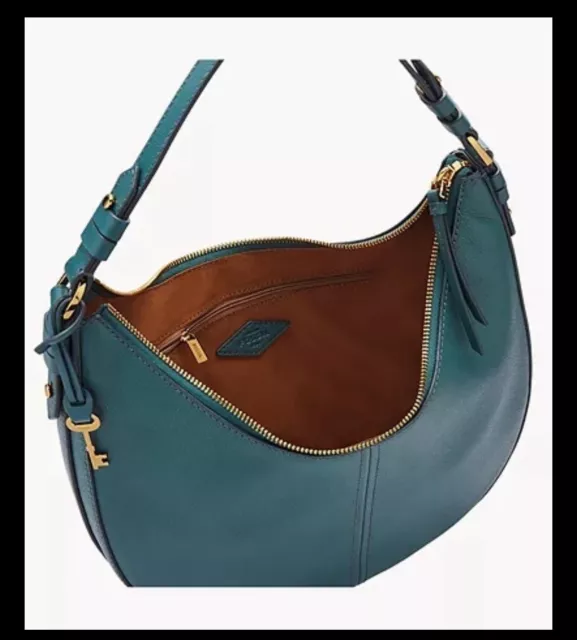 FOSSIL SHAE GREEN leather hobo Crescent Bag with crossbody strap Msrp ...