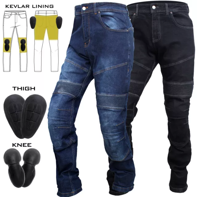 Mens Denim Black Motorbike Motorcycle Jeans Pants Aramid Lining Armour  Trousers