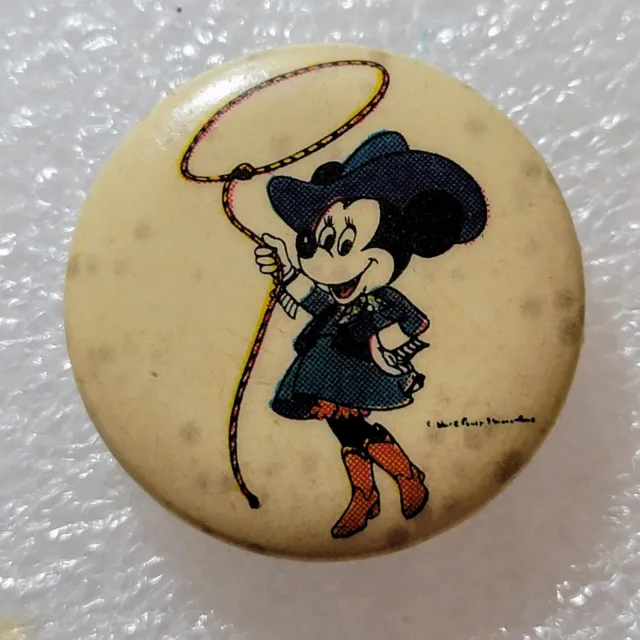 Vintage 1940s 1” Western Cowboy Minnie Mouse Pin Pinback Button H.A.S Toronto