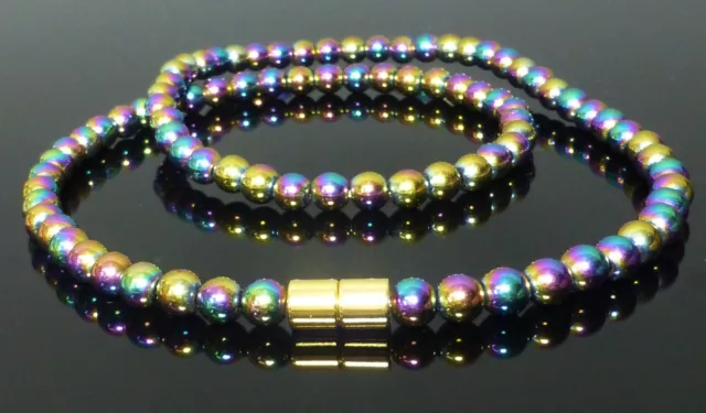 MAGNETIC RAINBOW HEMATITE NECKLACE 6mm beads