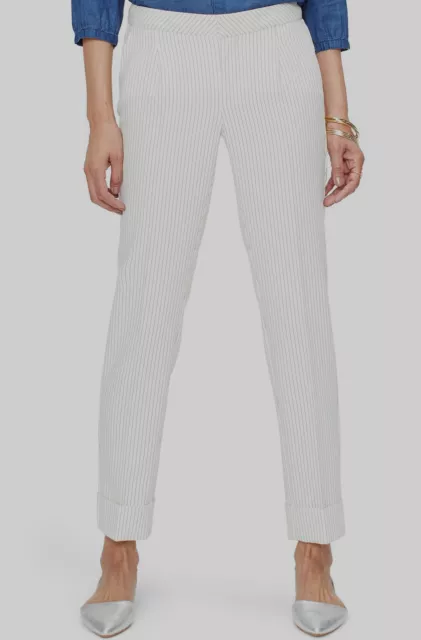 $260 Nydj Women's White Pleat Ankle Striped Print Banded Waist Trousers Size 6