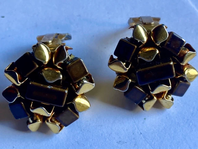 Clips D'oreilles Vintage Années 40 - Parurier Louis Rousselet, Pâte De Verre Turquoise | Bijou Ancien Laiton, Fermoir Clip, Non Modifié