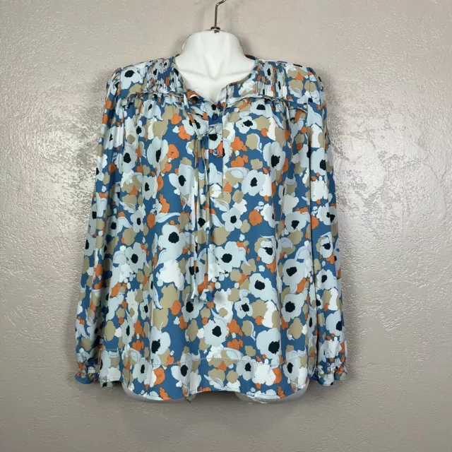 JOIE Floral Fields Long Sleeve Peasant Top Size M Oversized Blue Orange White