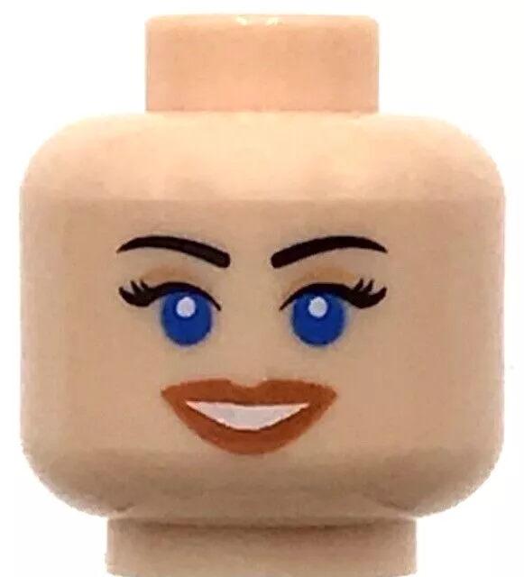 Lego New Light Flesh Nougat Minifig Head Dual Sided Female Blue Eyes Smile Face