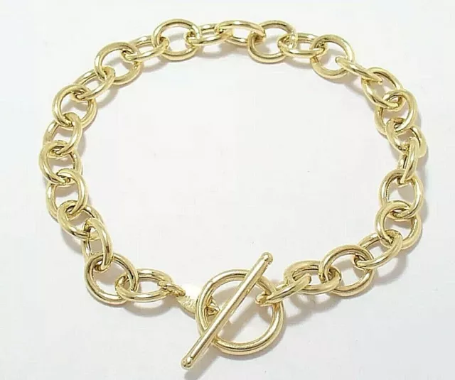 14K Solid Yellow Gold Plated Toggle 8” Long Heavy Bracelet Value $495