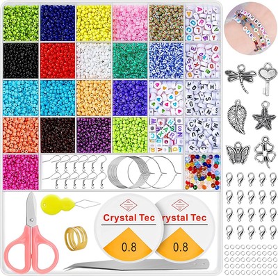 10000 Pezzi Mini Perline Colorate Lettere Perle di Vetro per Bambiniperline di Lettere ADOHOX Perline Vetro 24 Color 