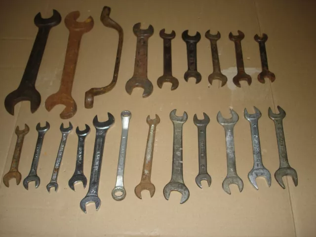 Job Lot 21 Vintage + Other Old Named Car Motorcycle Etc Type Toolbox Spanners