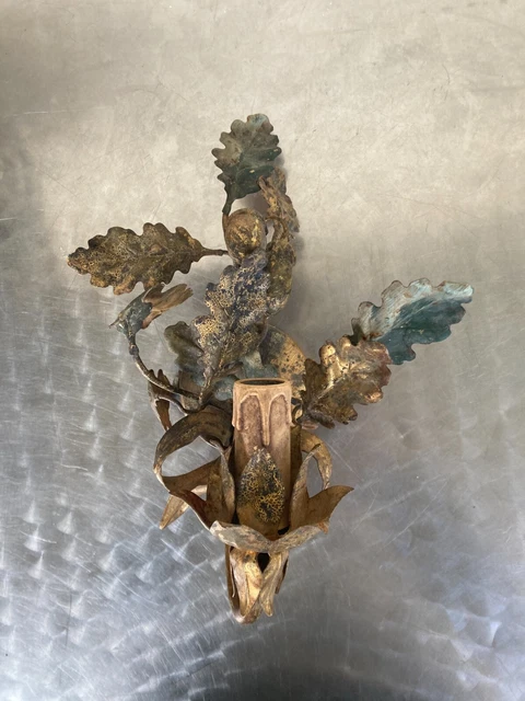 Ancienne Applique Feuille Gland Metal Dore 1970 Dans Le Gout De Jansen Hans Kogl