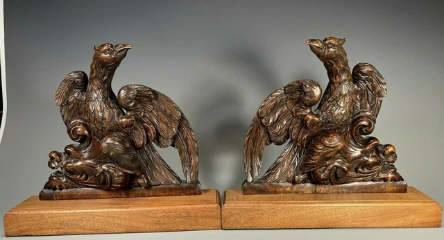 Very Fine Pair of carved Wood Eagles Mounted as Bookends ca. first Half 19th c.