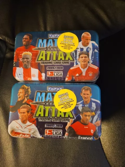 2x Tin Box mit Topps Match Attax Fußball Bundesliga 2009/2010 Trading Cards